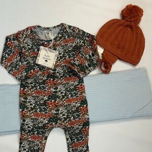 3-6M NWT Kate Quinn footie hat & Swaddle Blanket 44”x44” set cotton modal